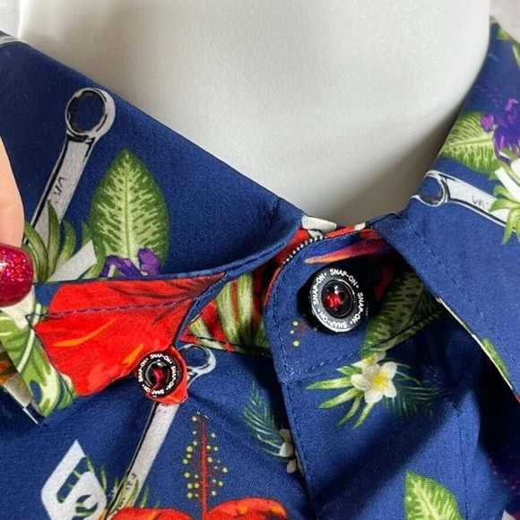 Dixxon‎ Snap On Shirt Mens XL Blue Red Hawaiian Floral Limited Edition 2023 - Picture 4 of 14